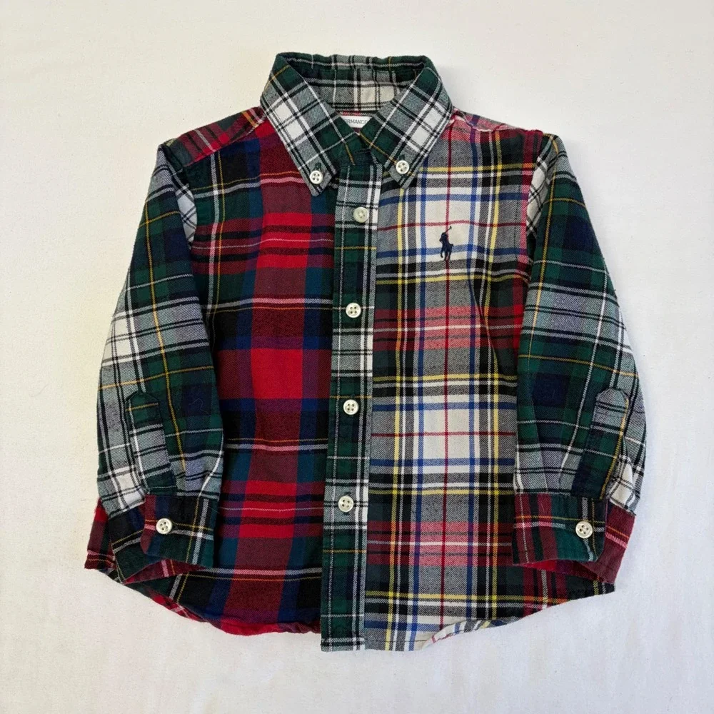Ralph Lauren Plaid Button Down Shirts Baby Boys 12M Lot 2 Multi Color Preppy